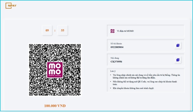 nạp tiền 6686 Thành viên quét mã QR Momo để nạp tiền lên tài khoản
